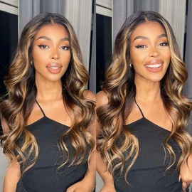 ISEE Highlight Glueless Wigs Human Hair Pre Plucked Pre Cut 7x5 HD Lace Closure Wigs Honey Blonde Body Wave Lace Front Wigs Human Hair Wear and Go for Women 180% Density 20 Inch