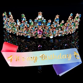 Birthday Crown for Women and It's My Birthday Sash, Birthday Tiaras Set for Girls Happy Birthday Decorations Birthday Headbands Girls Gifts Birthday Accessories for Her Birthday Party (Multi-Color)