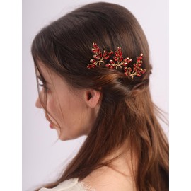 BERYUAN Red Rhinestone Crystal Hair Pins Wedding Hair Pins Dainty Rhinestone Headpiece Rhinestone Bridal Headpiece Handmade Wedding Hair Accessoruy for Brides Bridesmaid(3pcs)