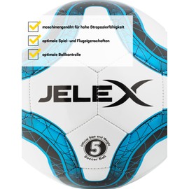JELEX Topscorer Training Football 380 g, Machine Stitched, High Durability, Optimal Ball Control, Children, Men, Women, Leisure, Sports Club and School Sports, Ball Blue, Orange, Yellow (Blue)