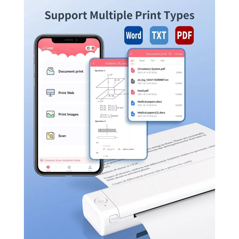 Phomemo Portable Printers Wireless for Travel - M08F-A4 Bluetooth Thermal