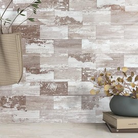 AULIGET 100 Piece Peel and Stick Backsplash PVC Tile, 3 Inch x 6 Inch Brown Birch Stick on Wall Tiles for Backsplash Kitchen, Bathroom, Laundry Room, Camper, Fireplace