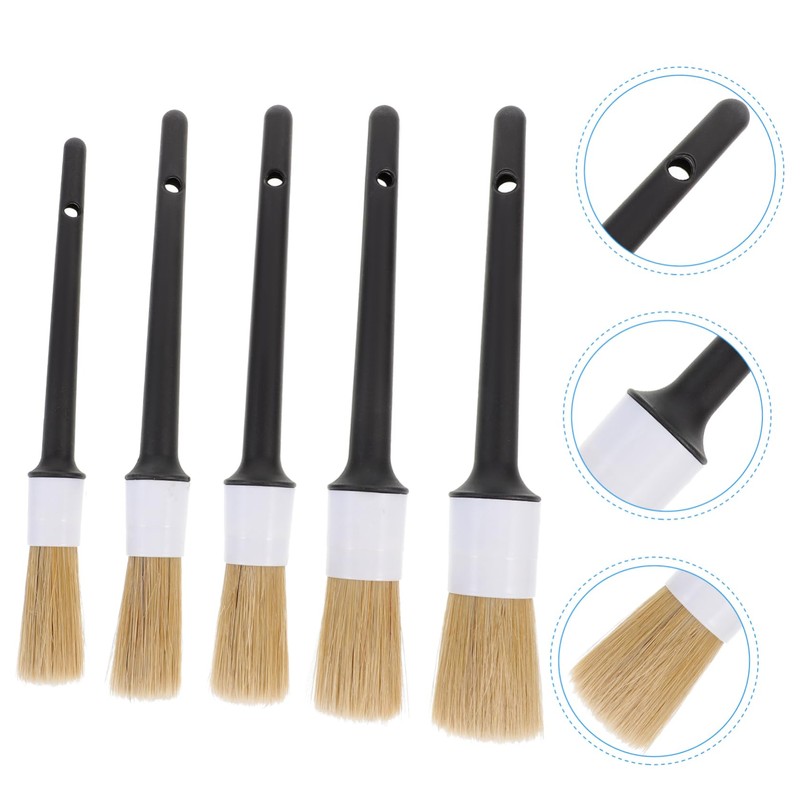 BIUDECO 5Pcs Round Head Small Brush for Automotive Cleaning Handle