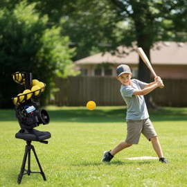 MPOBSP Upgraded Electronic Baseball Pitching Machine for Youth- Adjustable Angles & Speeds, AC/Battery Powered, 8 Practice Balls - Ideal for Batting & Fielding Training (KS01-HOLE)