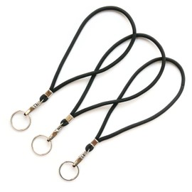 trage.band® Short Wrist Lanyard with Hook and Ring, Pack of 3, Black