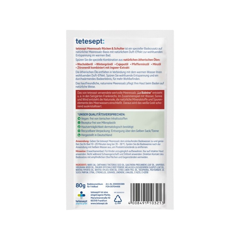 테테셉트 등 & 어깨 바스 솔트 입욕제 80g Tetesept Neck