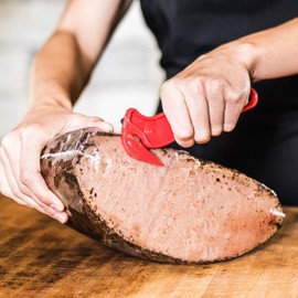 Pacific Handy Cutter DFC364 Red NSF Certified Food Safe Cutter with Bladeless Tape Splitter, Safe and Efficient Cutting for Cryovac, Plastic Bags, Shrink Wrap, and More (DFC364NSFR)