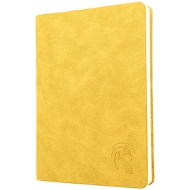 LeStallion 120GSM Yellow Notebook - A5 Yellow Lined Journal - 211 Numbered Ruled Pages | Table Contents | Soft Cover | Faux Leather