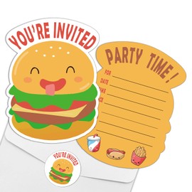 REWIDPARTY Cute Hamburger Party Invitation Cards with Envelopes & Stickers（Set of 15） Shaped Fill-in Invitations Party Supplies Favors for Birthday Baby Shower Party Celebration Cards for Kids Teens