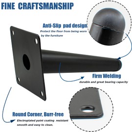 KaizeooHaus 6 Inch Furniture Legs, Set of 4, Black Metal Table Legs,Mid-Century Style Metal Replacement Legs for Cabinets,Chairs, Sofas, Coffee Tables, Dresser Replacement Feet for Furniture (6INCH)