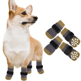 CITÉTOILE 4 Pairs Non-Slip Dog Socks, Dog Socks Paw Protection for Indoors, Non-Slip Dog Socks for Hardwood Floors, Dog Shoes for Small Medium Large Dogs, Green, L