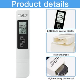 Binnan Digital LCD Water Quality Tester, TDS EC Water Tester, High, 3 in 1 Digital Water Quality Tester, 1 PPM Resolution, 2% Readability, Water Tester for Drinking Water, Pool, Aquarium, Swimming