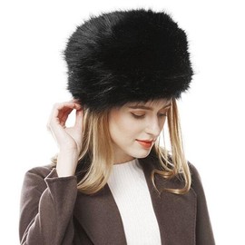 Folove Women's Fur Hat, Fluffy, Volume, Fluffy, Warm, Cold Protection, Thermal Insulation, Autumn and Winter Hat, Cap, Hat, Winter, Autumn, Gift for Her, Black
