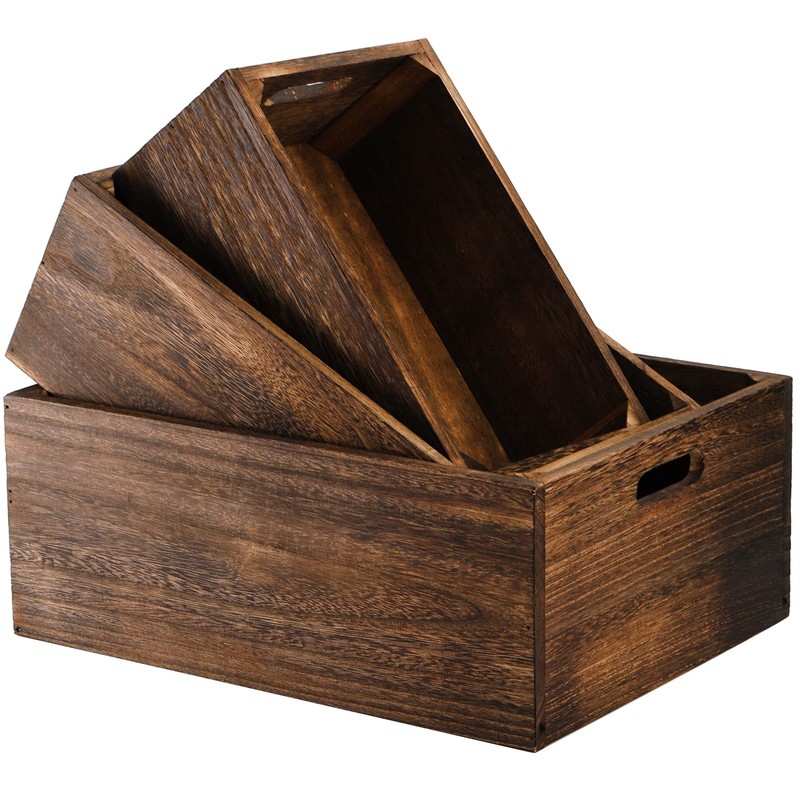 Frcctre Set of 3 Wood Nesting Storage Crates with Handles,