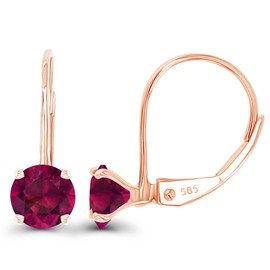 14K Rose Gold Plated Sterling Silver 5mm Created Ruby July Birthstone Leverback Earrings