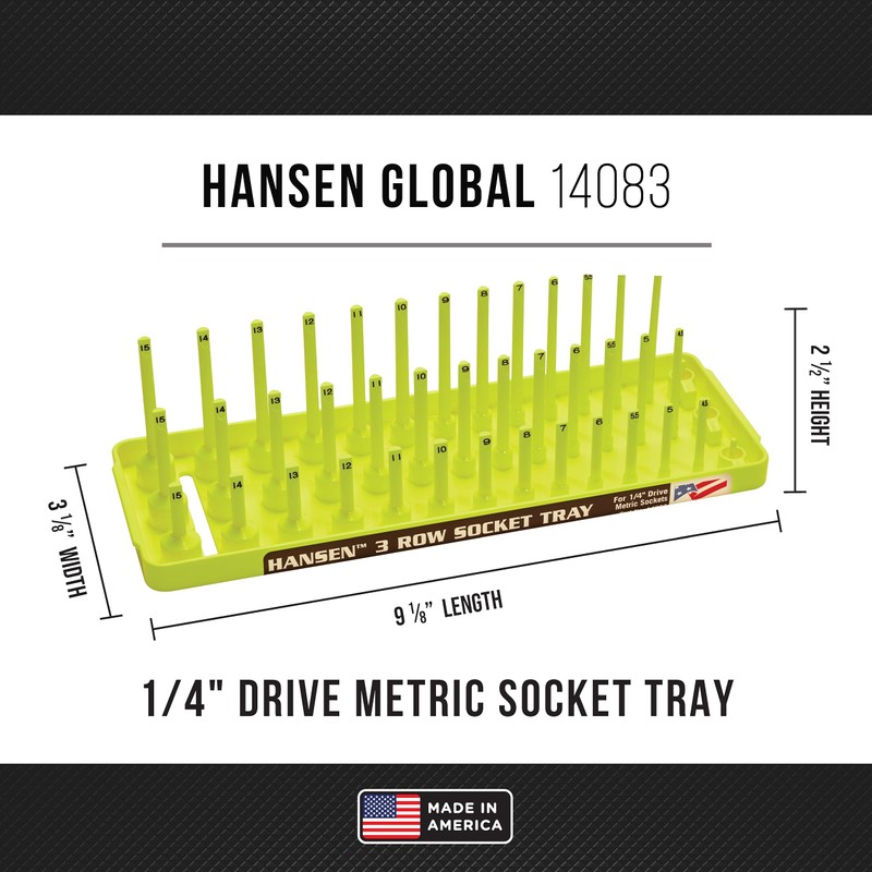 Hansen Global 3 Row Socket Holder, Hi-Viz Yellow, Pack of