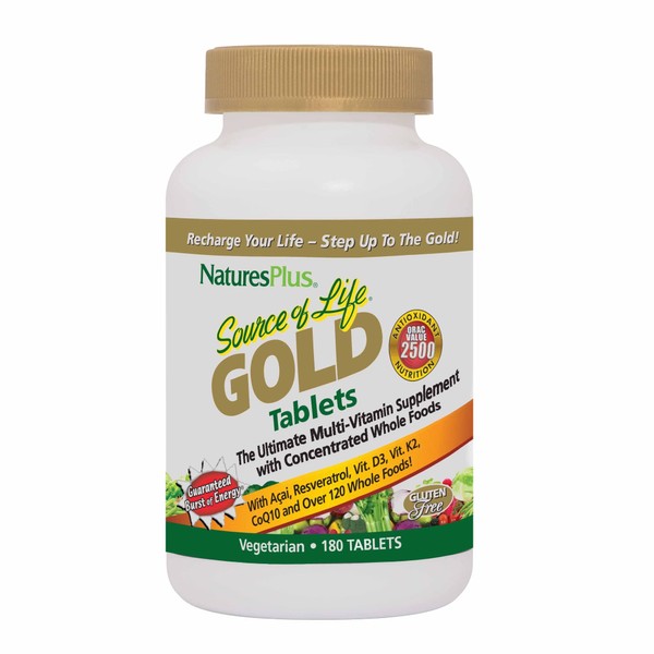 Source of Life Gold Multivitamin - 180 Tablets - Blood Support, Bone Support, Healthy Immune System - Includes Vitamins D3, B12, K2 & Over 120 Whole Food Nutrients - 60 Servings