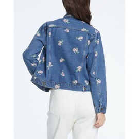 Kedera Women's Floral Print Denim Jacket Casual Button Down Jean Jackets Vintage Cropped Jean Coat Fall Outerwear