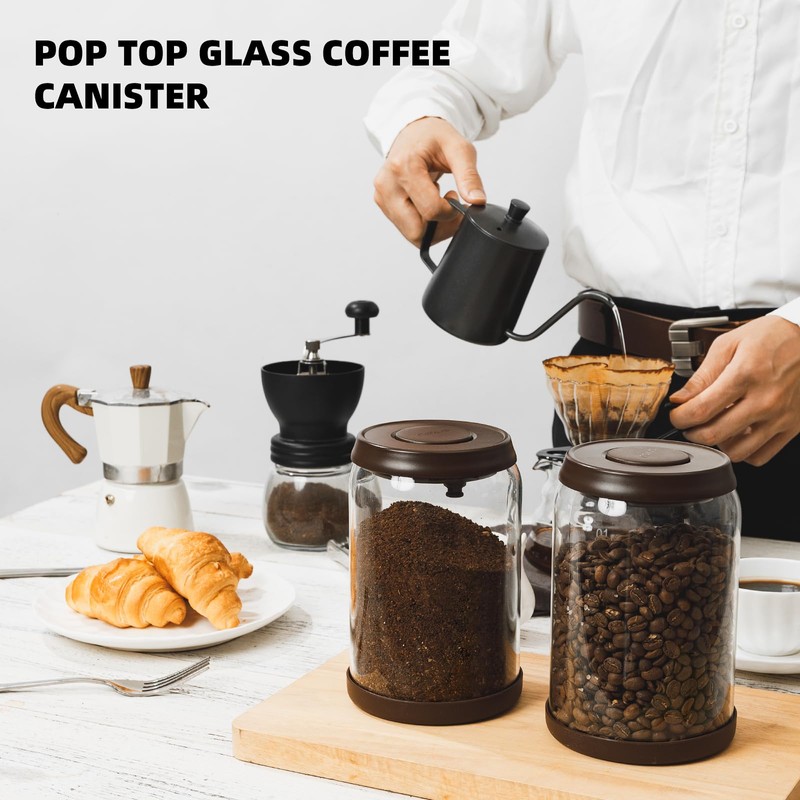 Tourdeus Glass Coffee Container - 900ml x 2 Pop Top