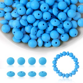 Kogcmeetl 100Pcs 12mm Silicone Beads for Crafts - Bulk Loose Beads for Pens, Keychain, Necklace & Bracelet Making - Sky Blue