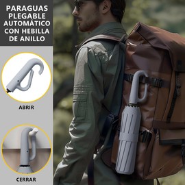 Paraguas Plegable Automático con Hebilla de Anillo, Paraguas de Bolsillo Reforzado, Sombrilla Grande Resistente al Viento, Con 20 Varillas Reflectantes y Protección UV, Para Hombres y Mujeres