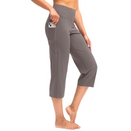 Capri Pants for Women High Waist Workout Yoga Pants with Pockets Tummy Control Leggings Crop Straight Pants(Dusty Grey,S)