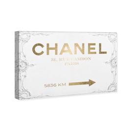 The Oliver Gal Artist Co. Fashion and Glam Wall Art Canvas Prints 'Couture Road Sign Rococo Home Décor, 24" x 16", White, Gold