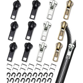 Zipper Repair Kit (52 Pcs), Universal #5 Zipper Replacement Slider Kit, Zipper Pull Replacement, Zippers Fix Repair Kit for Jackets, Coats, Boot, Backpack, Hoodie, Metal, Plastic & Nylon Coil Zippers