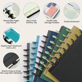 BEZEND Family Planner 2025 with 6 Columns, 18.9 x 24.1 cm, Family Timer with 12 Months: Jan to Dec 2025, Disc Binding & PU Leather Hardcover, 100 gsm, Aquamarine