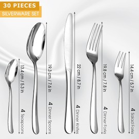 30-Piece Stainless Steel Flatware Set, Service for 6, Durable 18/0 Silverware with Ergonomic Design, Dishwasher Safe Tableware in Simple Style