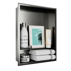 Arausk Stainless Steel Shower Niche 14" X 18" Matte Black No Tile Needed Recessed Niche Shower Shelf Wall Niche for Bathroom Storage Over Mount Installation