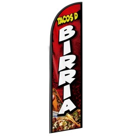 Birria Feather Flag Mexican Restaurant Swooper Flag for Outdoor Business and Events Promotion, 11 Ft Tall, Flag Only