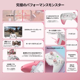BIGBIG WON Rainbow 2 SE ワイヤレス コントローラー モーション コントロール、ホール効果トリガー、12 ビット ADC、ジョイスティック 3 セット、4方向十字キー、8方向十字キ PC APP、コントローラー Switch/PC/Android/iOS 用 (Pink)
