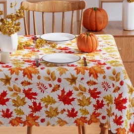 Fall Tablecloth 60'' x 84'' Rectangular, Fall Decorations for Home Waterproof Leaves Table Cloths Seasonal Thanksgiving Decor Scallop Edge Cover Dining Table Decorations