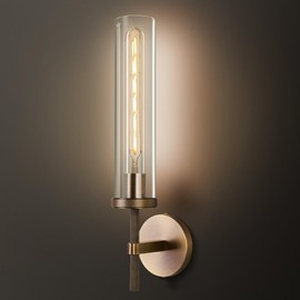 Brass Wall Sconce 19.48" Handcrafted Vintage Wall Lamp with Clear Glass Tube & Knurled Detailing, Sconce Lighting for Bedroom Bathroom Hallway Staircase Entryway, Dining Room Decor Lighting Fixture