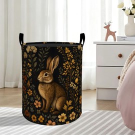 zbezbe Vintage Bunny Flowers Laundry Basket, Cottage Garden Dirty Clothes Hamper, Cute Rabbit Floral Collapsible Waterproof Oxford Cloth Storage Bin Gifts, Bedroom Bathroom Dorm Decor, 19.7"X15.7"