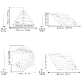 SMGDA 4Pcs Quilting Ruler, Handmade Quilting Templates, 60 Degree Triangle and Diamond, 45° Diamond, Hexagon Templates, Patchwork Sewing Craft Ruler for Drawing, Cutting, Plate and Clothing Design