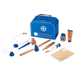 SOKA 10 pcs Wooden Doctor Set for Kids Pretend Doctor Role Play Educational Toy Nursing Kit with Portable Medical Carry Case, Blue for Boys Girls 36 Months