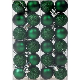 BWG Set Of 24 Mini Christmas Emerald Green Glitter Tree Baubles Decorations