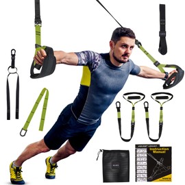 Home Suspension Training Kit with Suspension Trainer, Straps & Bands – Adjustable Full-Body Workout System for Home Gym, Yoga, Pilates, Travel | Compact Design (Army Green)