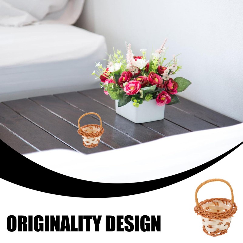 TOVINANNA 6pcs Miniature Woven Baskets with Handles Tiny Flower Baskets