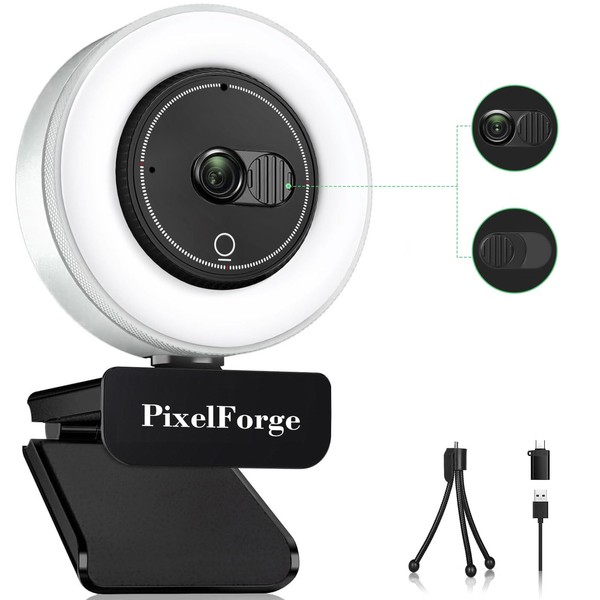 PixelForge 2K Webcam for PC with Microphone & Light &