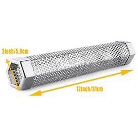 STOUCLA Stainless Steel Smoking Tube for BBQ, Gas Grill, Charcoal Grills & Kettle Grills, 31 cm, Silver, Grey