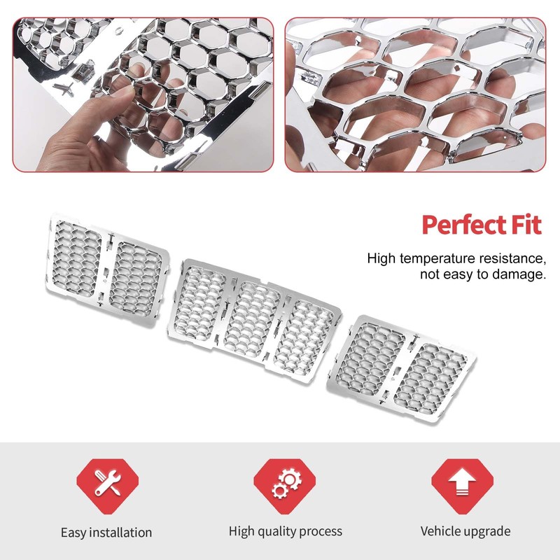 3PCS Honeycomb Grill Inserts Compatible with Jeep Grand Cherokee 2014-2016