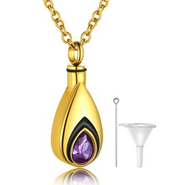 GoldChic Memorial Ash Necklace Stainless Steel Women's Urn Necklace Gold with Teardrop Shaped Zirconia Ash Amulet 18K Gold-Plated Urn Pendant for Keepsake with 51 cm + 5 cm Chain, Stainless Steel,