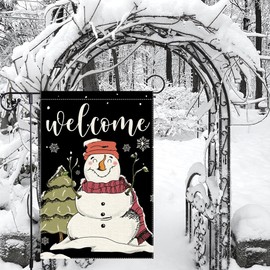 Let It Snow Snowman Snowflake Winter Christmas Garden Flag 12x18 Inch Double Sided Burlap, Cardinal Red Farmhouse Yard Outdoor Decorative Flag (RMQ-60)