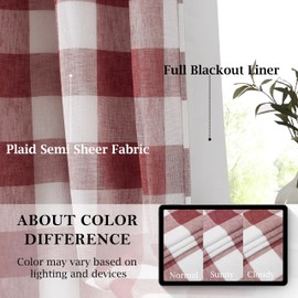 Bapawfish Red White Buffalo Plaid Full Blackout Curtain Panels 84 Inches Length,Farmhouse Geo Checkered Drapes for Bedroom Living Room,Thermal Insulated Window Treatment,40" Wx84 Lx2