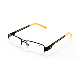 V.W.E. Khan Metal Rectangular Semi-Rimless Rectangle Reading Glasses Reader (Black/Yellow, 1.50)