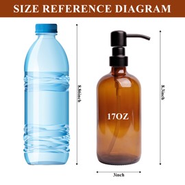 Amber Glass Soap Dispenser, 2 Pack Bathroom Kitchen Soap Dispenser Set with Stainless Steel Pump, 16 oz Dish Soap Hand Soap Dispensers