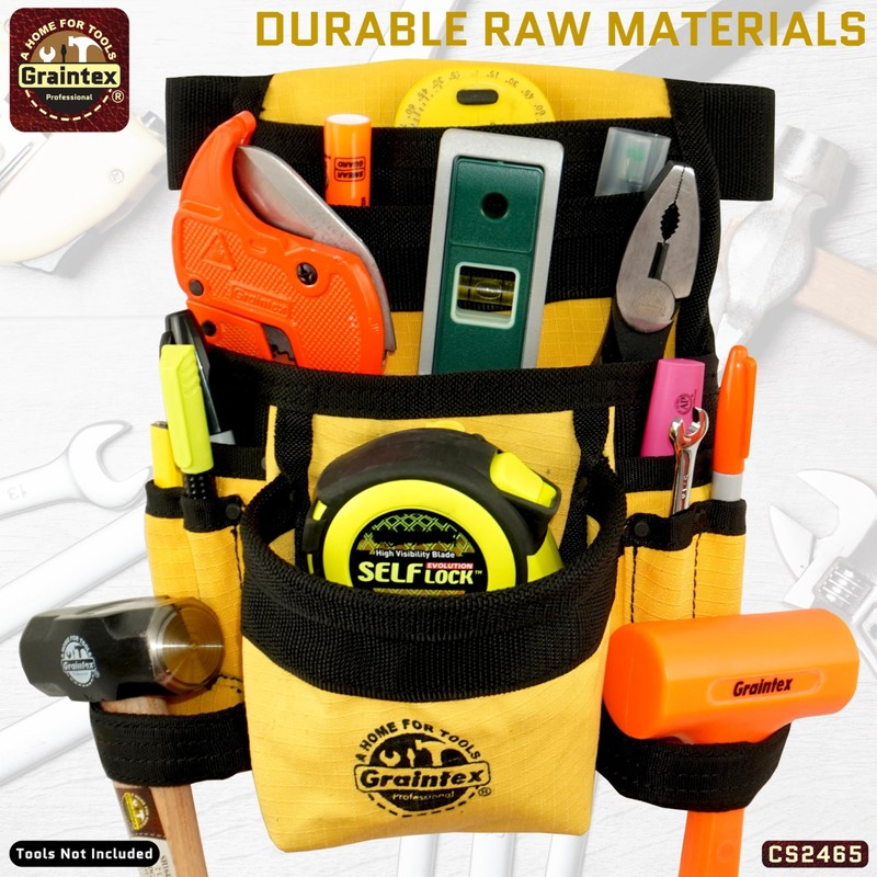 GRAINTEX CS2465 10 Pocket Finisher Tool Pouch Yellow Color Rip-stop